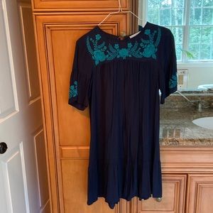 Loft size small tunic dress with embroidered flowers on chest and sleeve